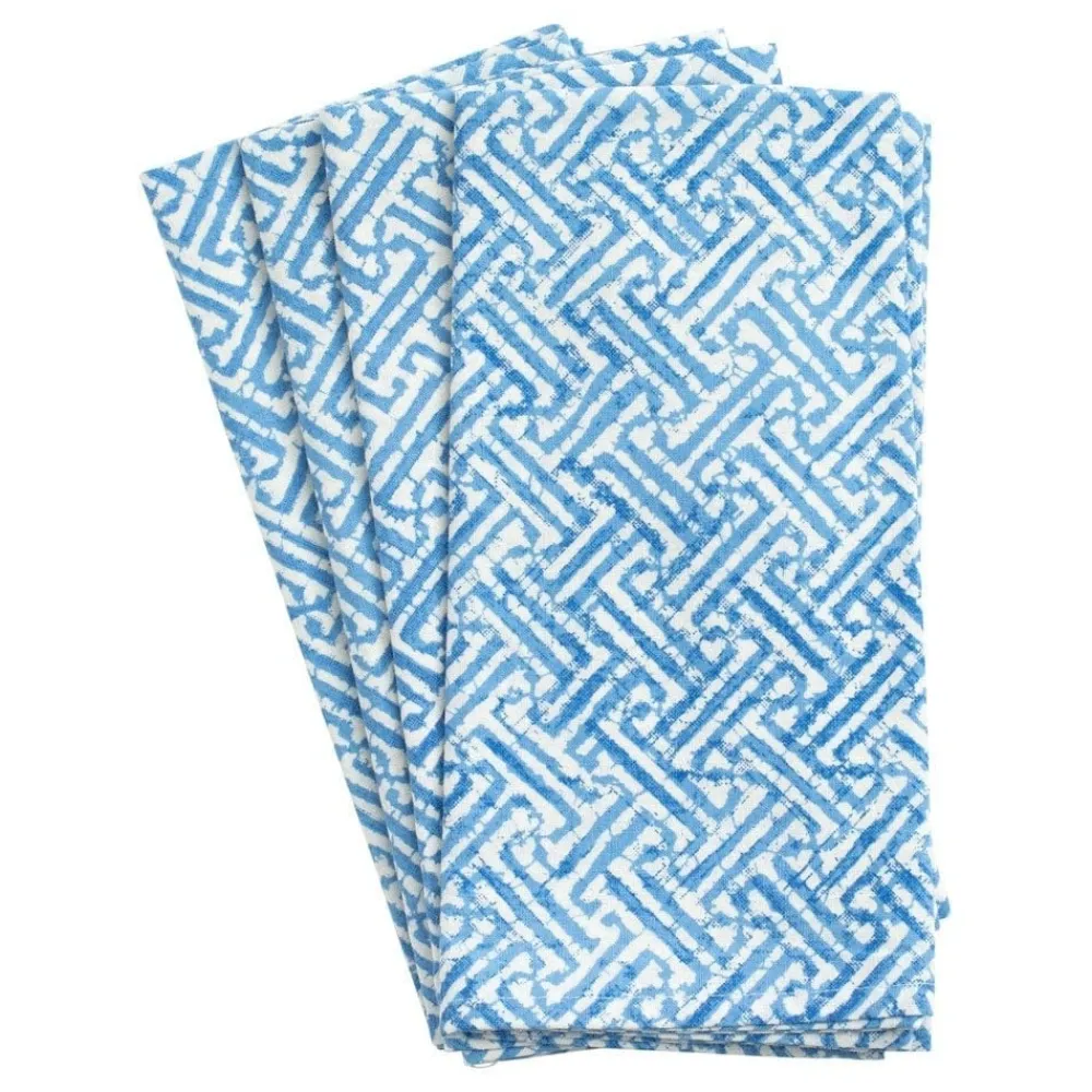 Caspari Fretwork Blue Cotton Napkin Set- Cotton Napkins
