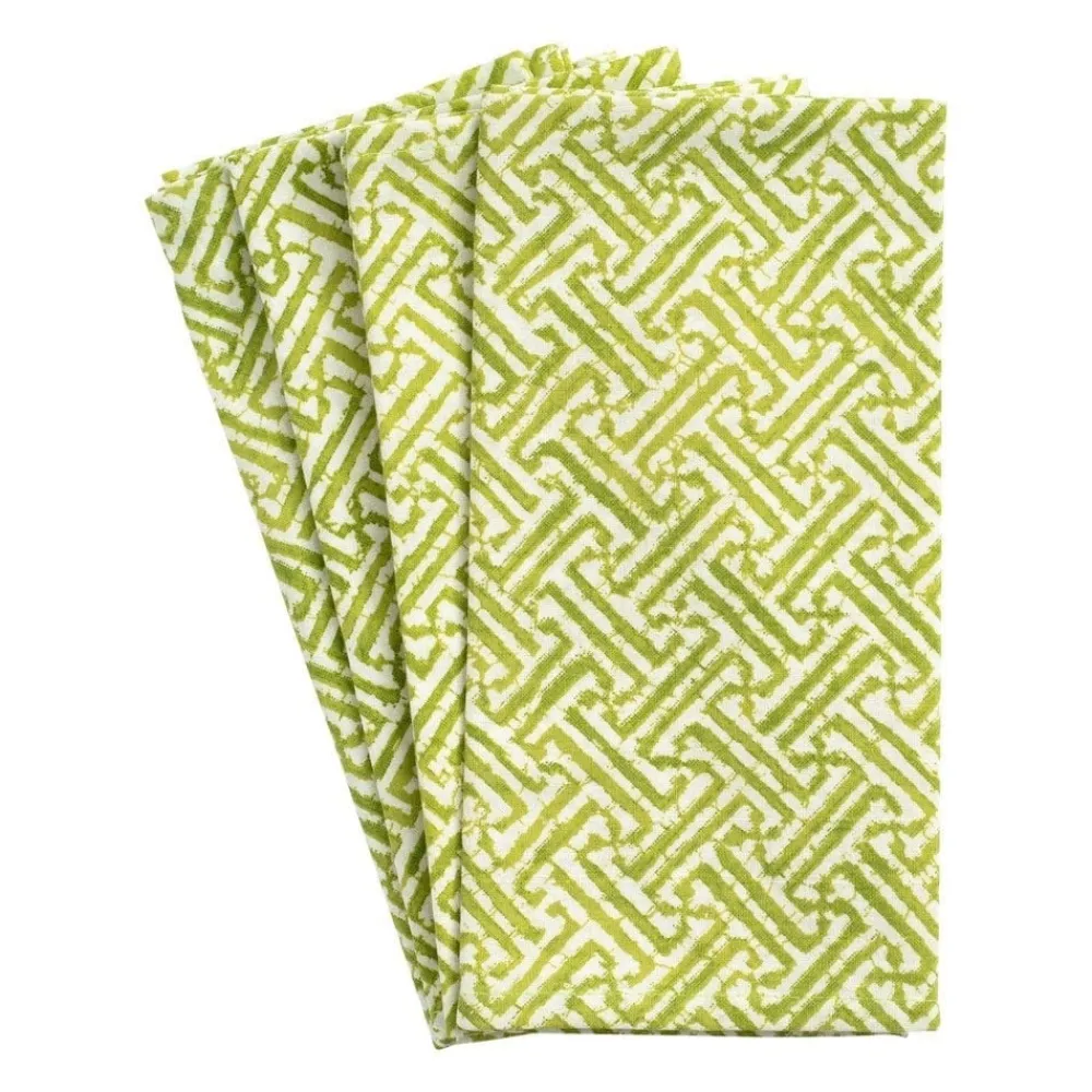 Caspari Fretwork Green Cotton Napkin Set- Cotton Napkins