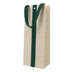Caspari Jute And Twill Natural/Hunter Bottle Bag- Gift Bags