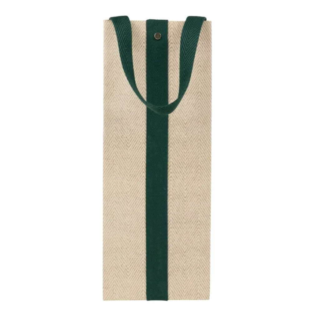 Caspari Jute And Twill Natural/Hunter Bottle Bag- Gift Bags