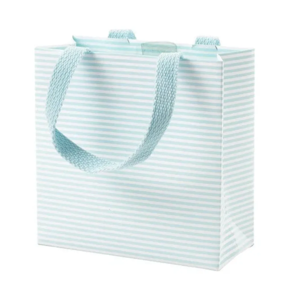 Caspari Mini Stripe Robin's Egg Medium Gift Bag- Gift Bags