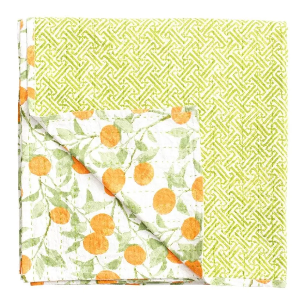 Caspari Orange Grove Reversible Fabric Tablecloth- Tablecloths