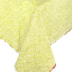 Caspari Passage to India & Green Fretwork Reversible Square Tablecloth- Tablecloths