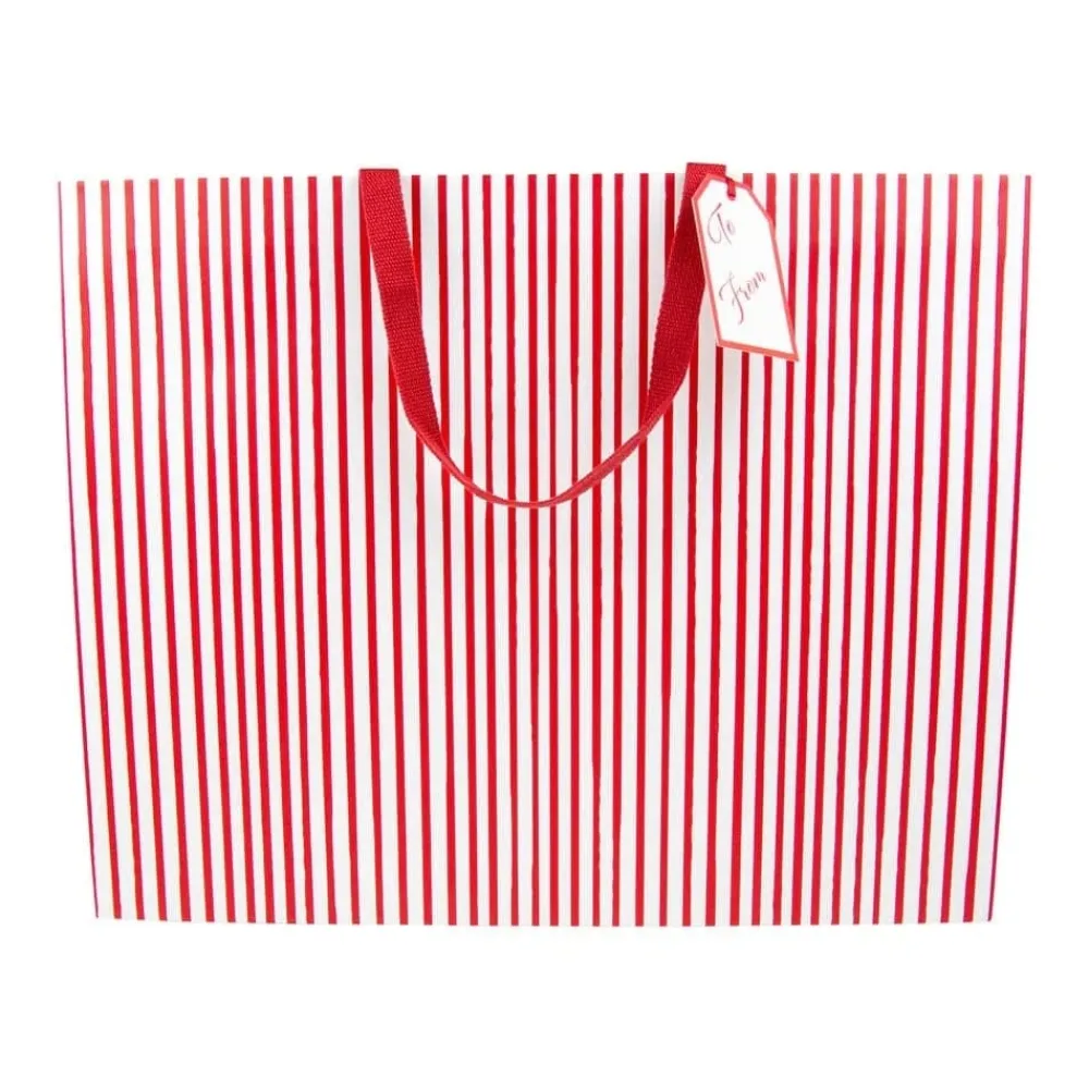 Caspari Stripes For Days Red/White Jumbo Gift Bag- Gift Bags