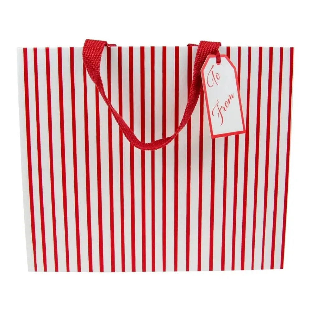 Caspari Stripes For Days Red/White Medium Gift Bag- Gift Bags