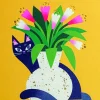 Cat & Flowers Thank You Card- Greeting Cards
