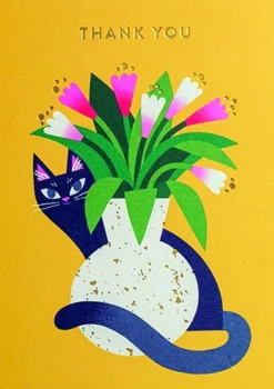 Cat & Flowers Thank You Card- Greeting Cards