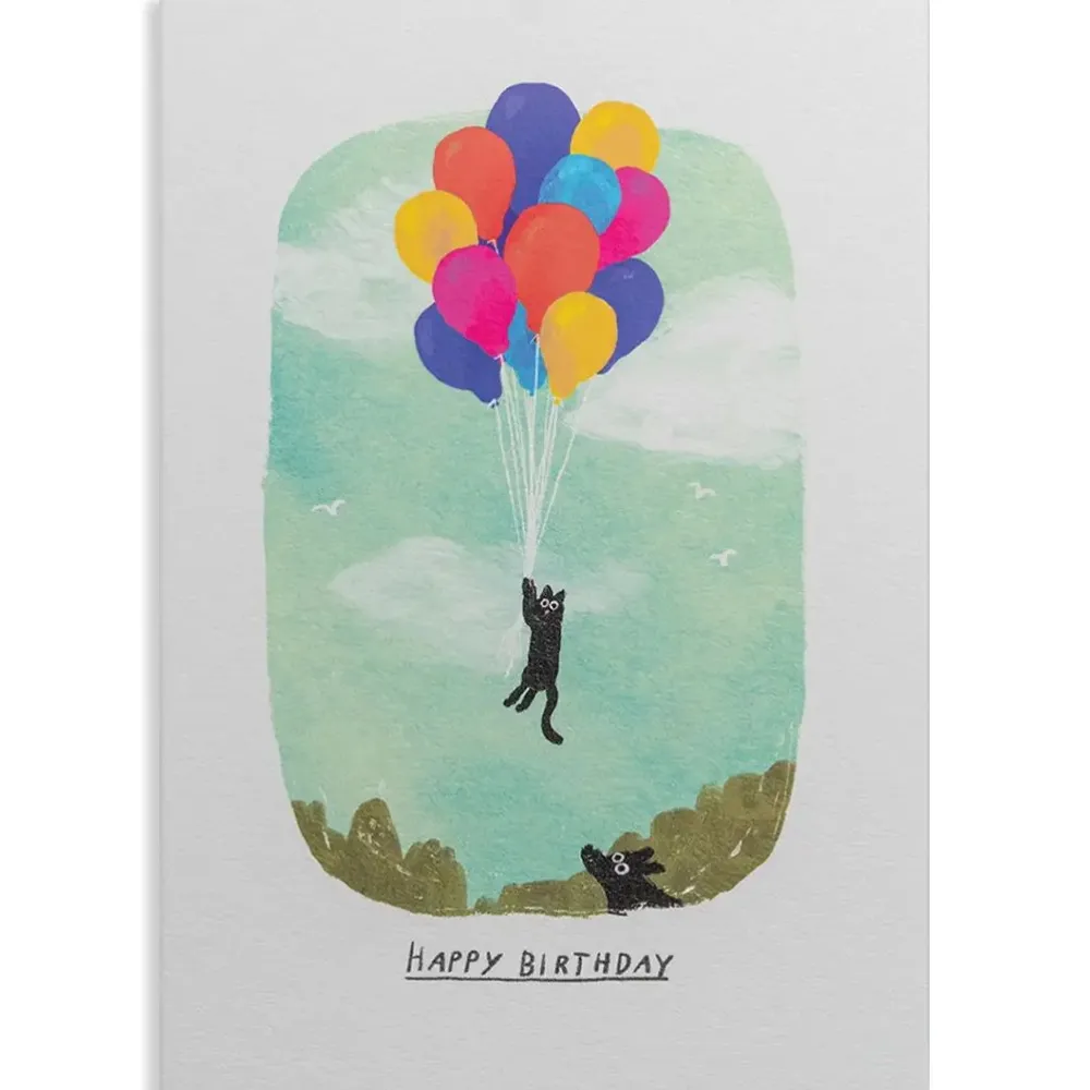 Cat With Balloons Birthday Card- Greeting Cards