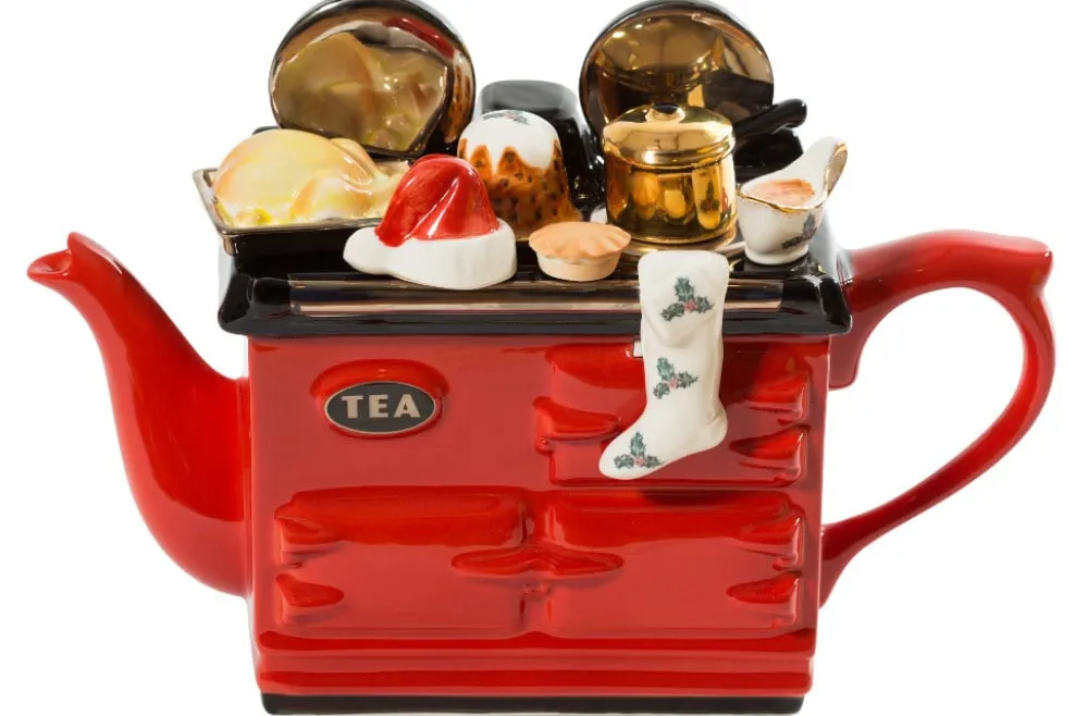 Ceramic Inspirations Christmas Large Red Aga-Style Teapot- Teapots