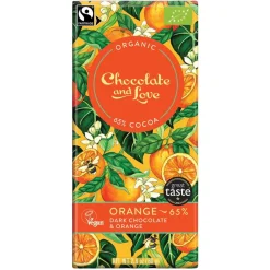 Chocolate & Love Organic 65% Dark Chocolate & Orange Bar 80g- British Chocolate