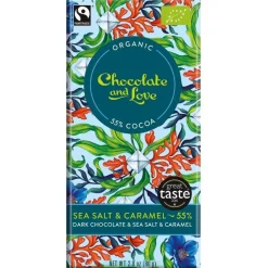 Chocolate & Love Organic 55% Dark Chocolate, Sea Salt & Caramel Bar- British Chocolate