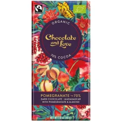 Chocolate & Love Organic 70% Dark Chocolate & Pomegranate Bar- British Chocolate