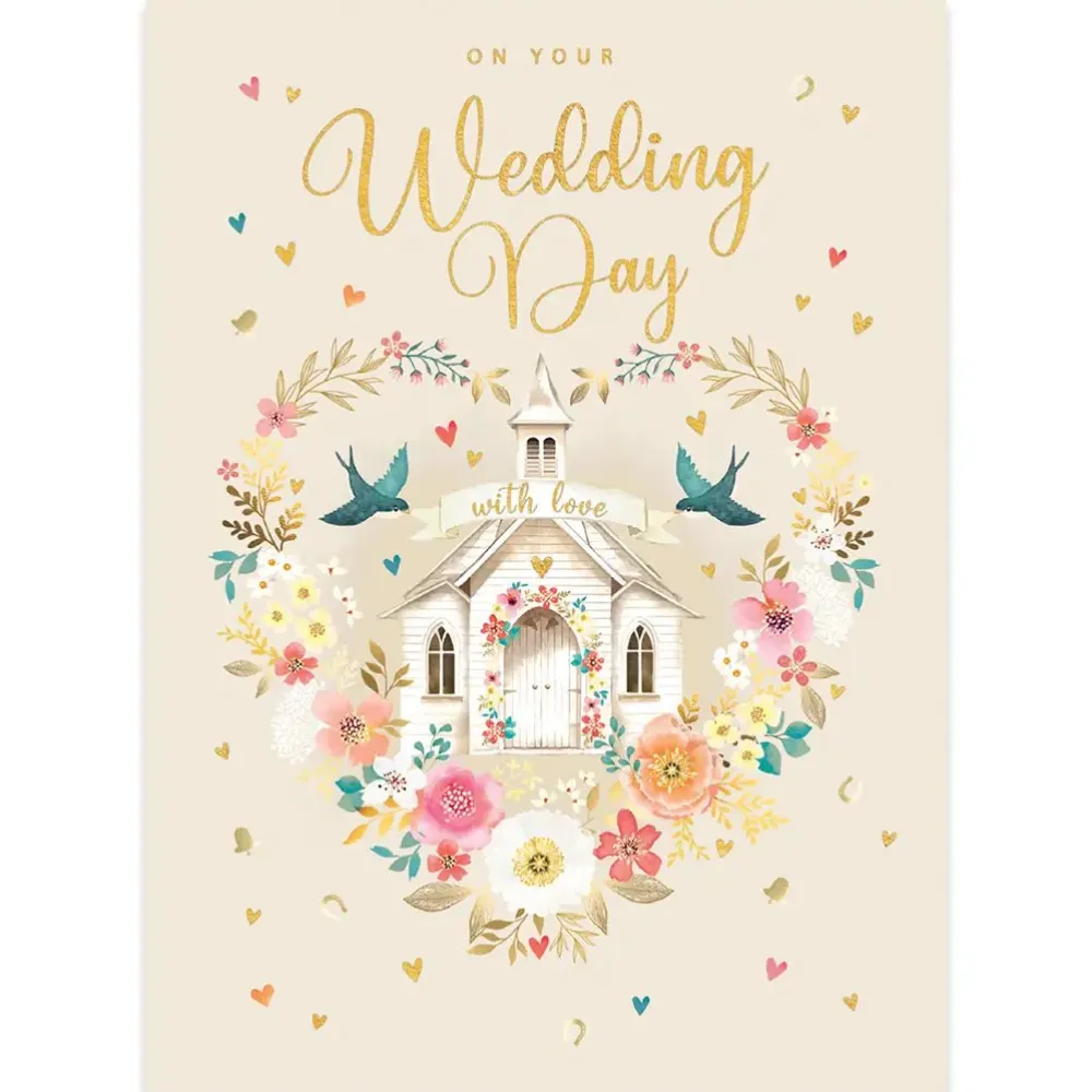 Church With Wreath Wedding Card- Greeting Cards