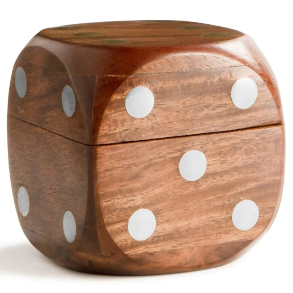 Dice Box with 5 Dice, Silver Pips- Games & Puzzles
