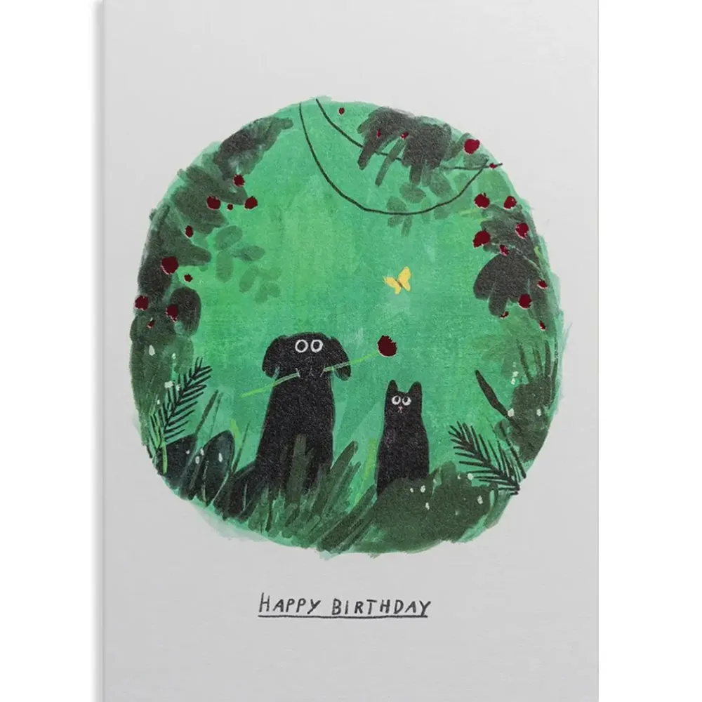 Dog with Rose Birthday Card- Greeting Cards