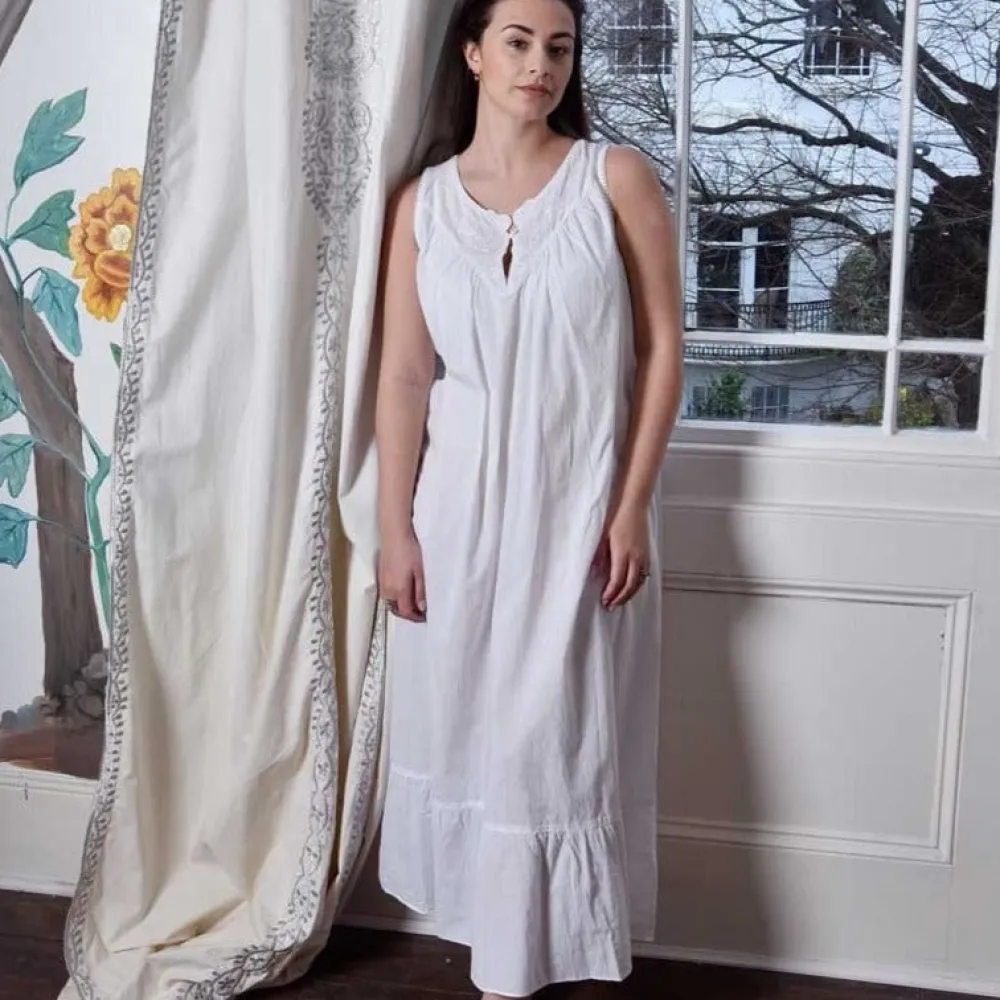Emily V-Neck Sleeveless Single Button Nightgown- Robes, Nightgowns & Dresses