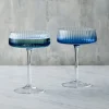 Empire Blue Champagne Coupe Pair- Glasses & Steins