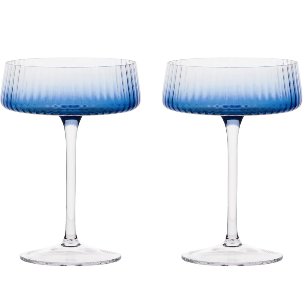 Empire Blue Champagne Coupe Pair- Glasses & Steins