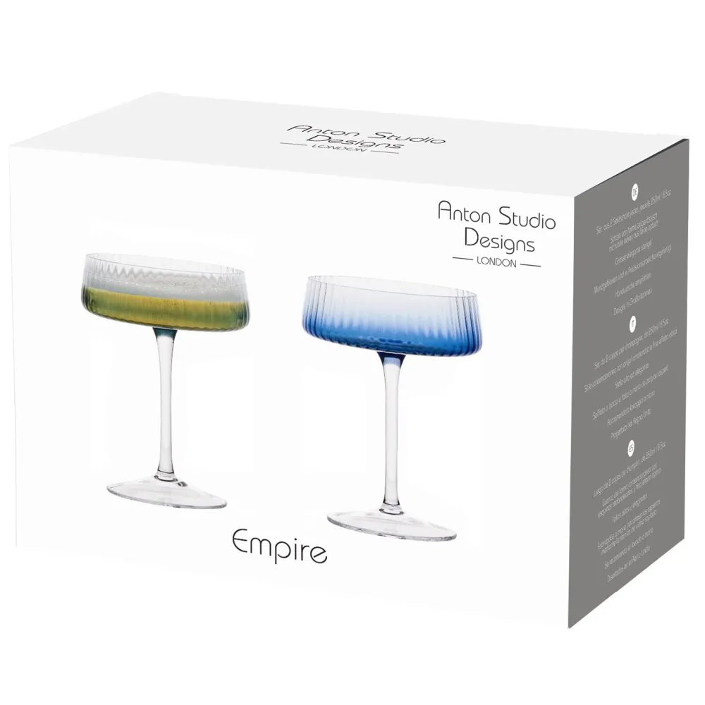 Empire Blue Champagne Coupe Pair- Glasses & Steins