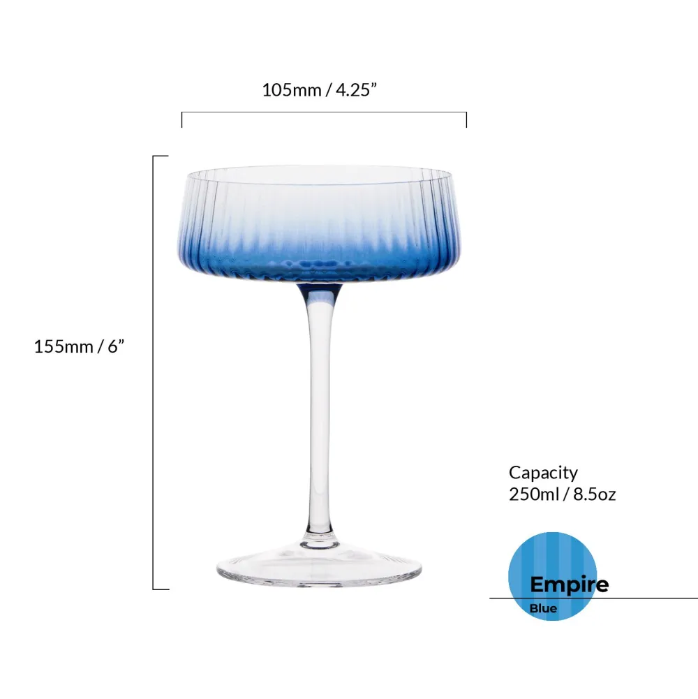 Empire Blue Champagne Coupe Pair- Glasses & Steins