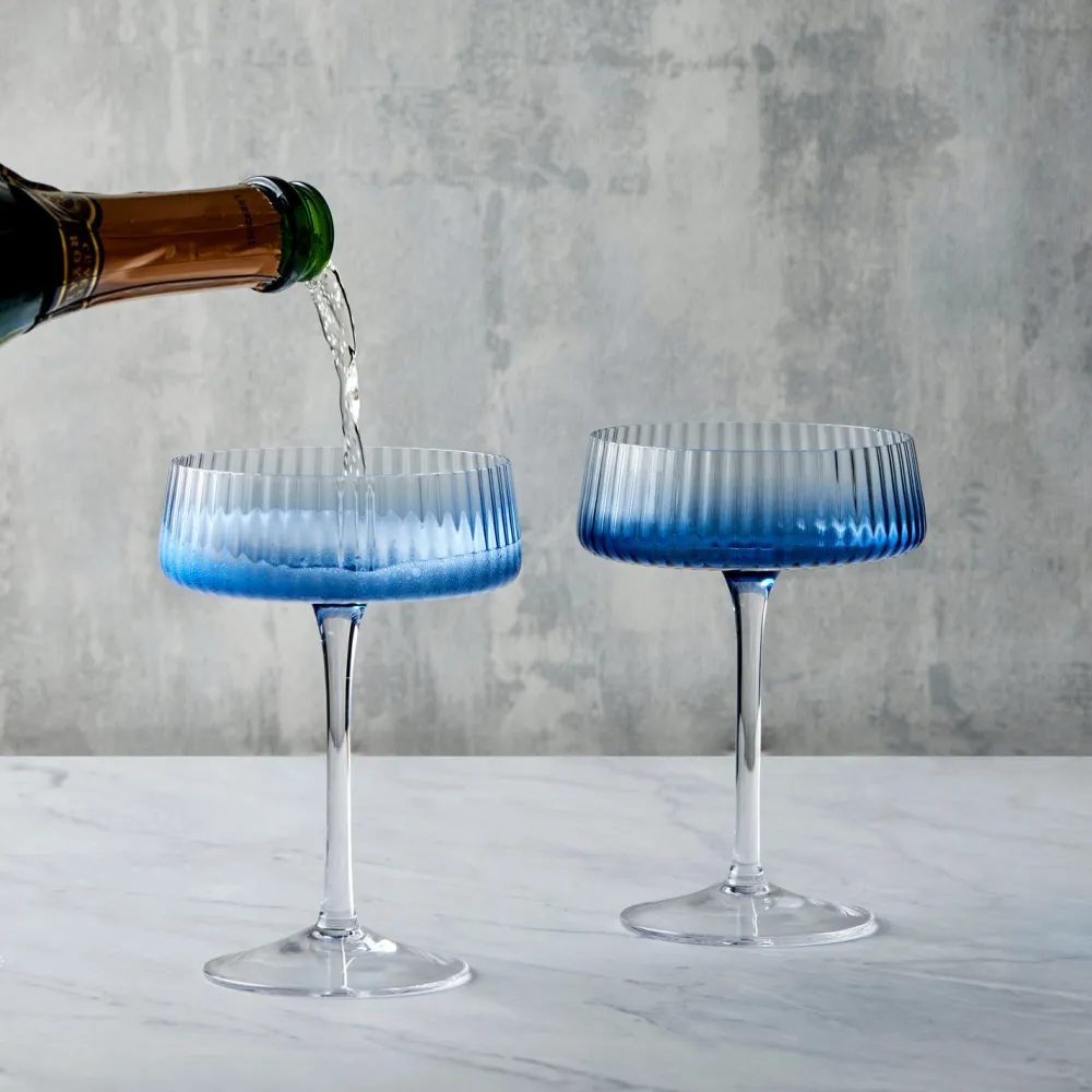 Empire Blue Champagne Coupe Pair- Glasses & Steins