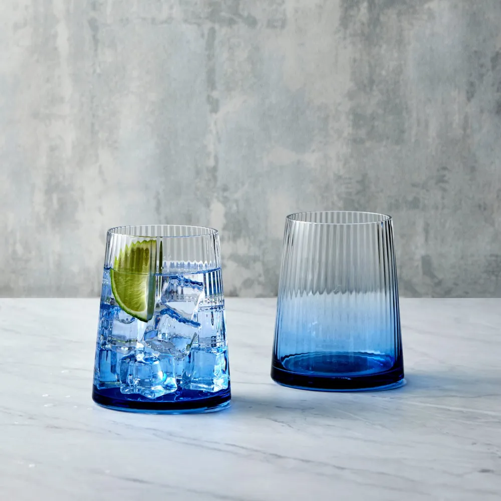 Empire Blue Double Old Fashioned Tumblers Pair- Glasses & Steins
