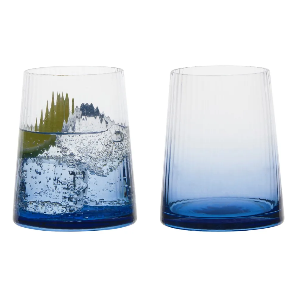 Empire Blue Double Old Fashioned Tumblers Pair- Glasses & Steins