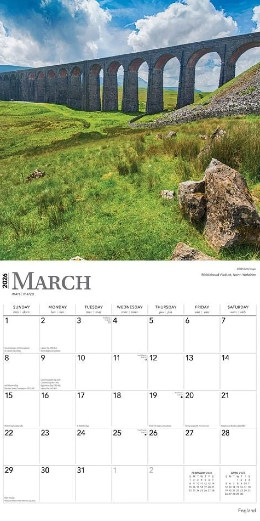 England 2026 Square Wall Calendar- Calendars