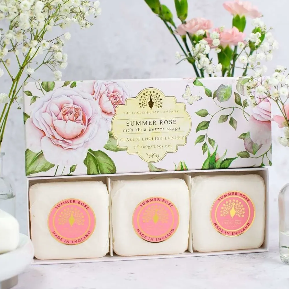 English Soap Co. Summer Rose Hand Soap Gift Set- Bar Soaps