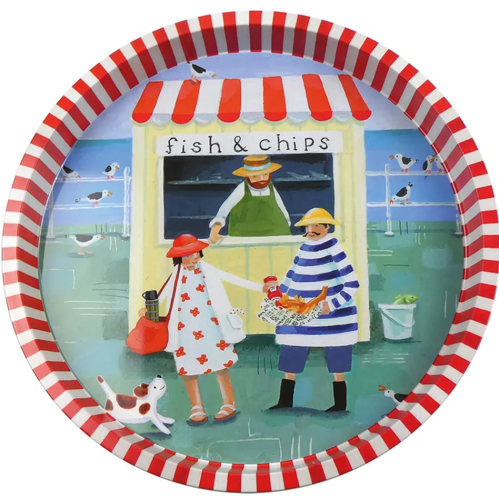 Fish & Chips Round Tin Tray- Trays|Tea Trays