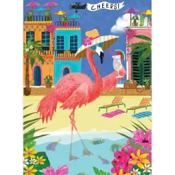 Flamingo on Beach Birthday Card- Greeting Cards
