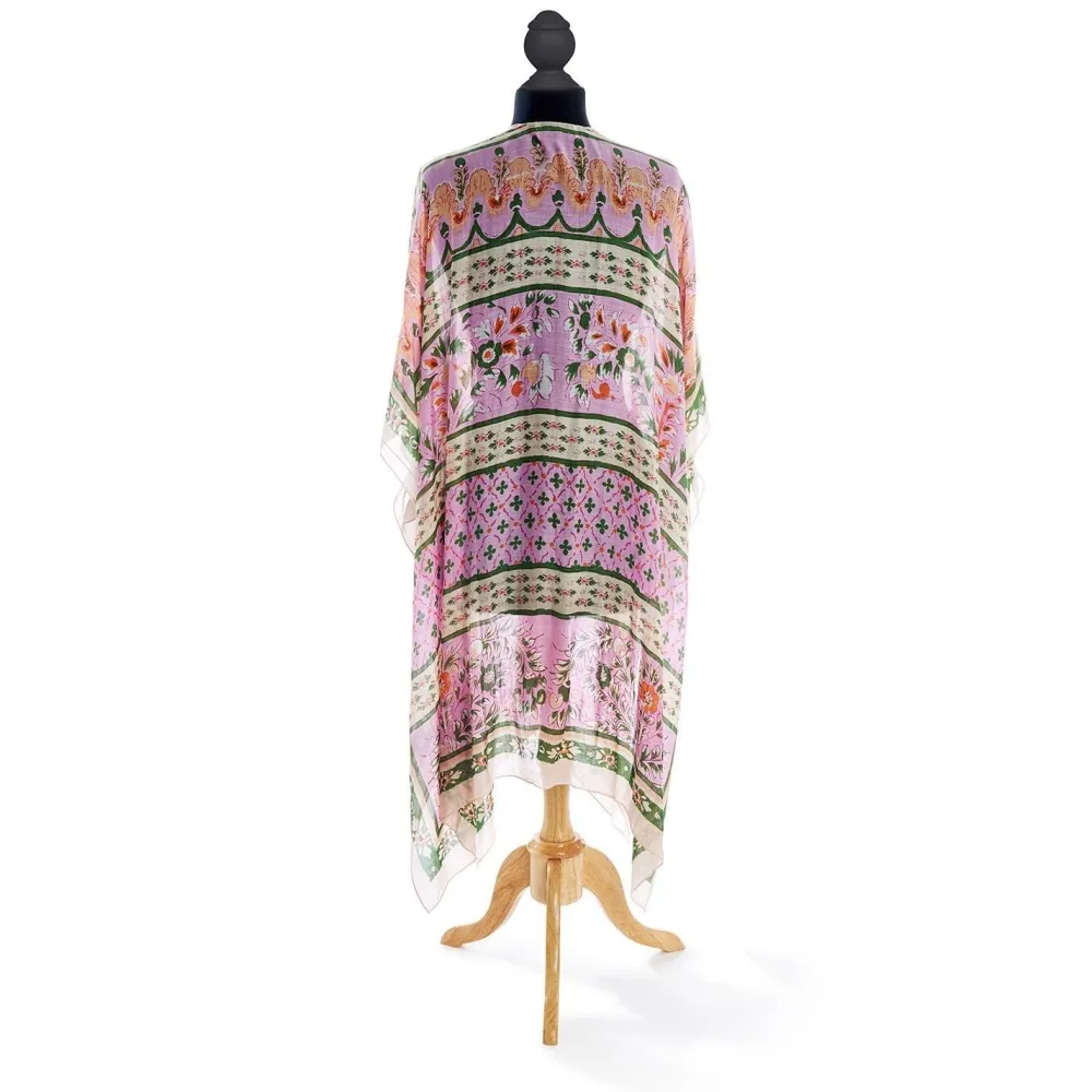 Folk Flowers Pink Long Kimono- Robes, Nightgowns & Dresses