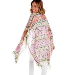 Folk Flowers Pink Long Kimono- Robes, Nightgowns & Dresses
