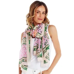 Folk Flowers Pink Scarf- Scarves & Wraps