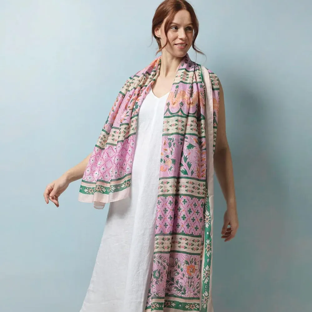 Folk Flowers Pink Scarf- Scarves & Wraps