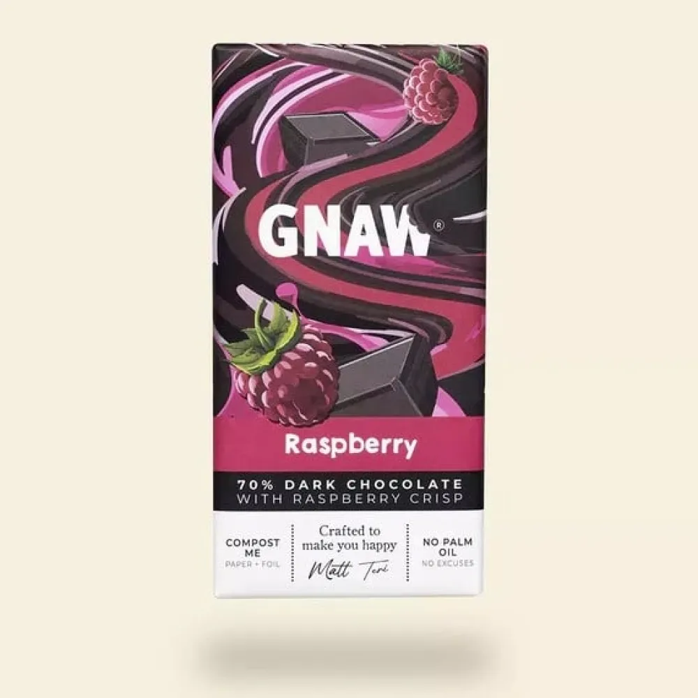 Gnaw Raspberry 70% Dark Chocolate Bar- British Chocolate