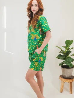 Green Fearless Peacock Short Sleep Set- Robes, Nightgowns & Dresses