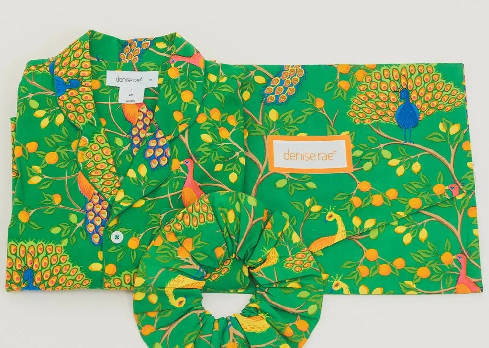 Green Fearless Peacock Short Sleep Set- Robes, Nightgowns & Dresses
