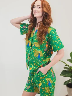 Green Fearless Peacock Short Sleep Set- Robes, Nightgowns & Dresses
