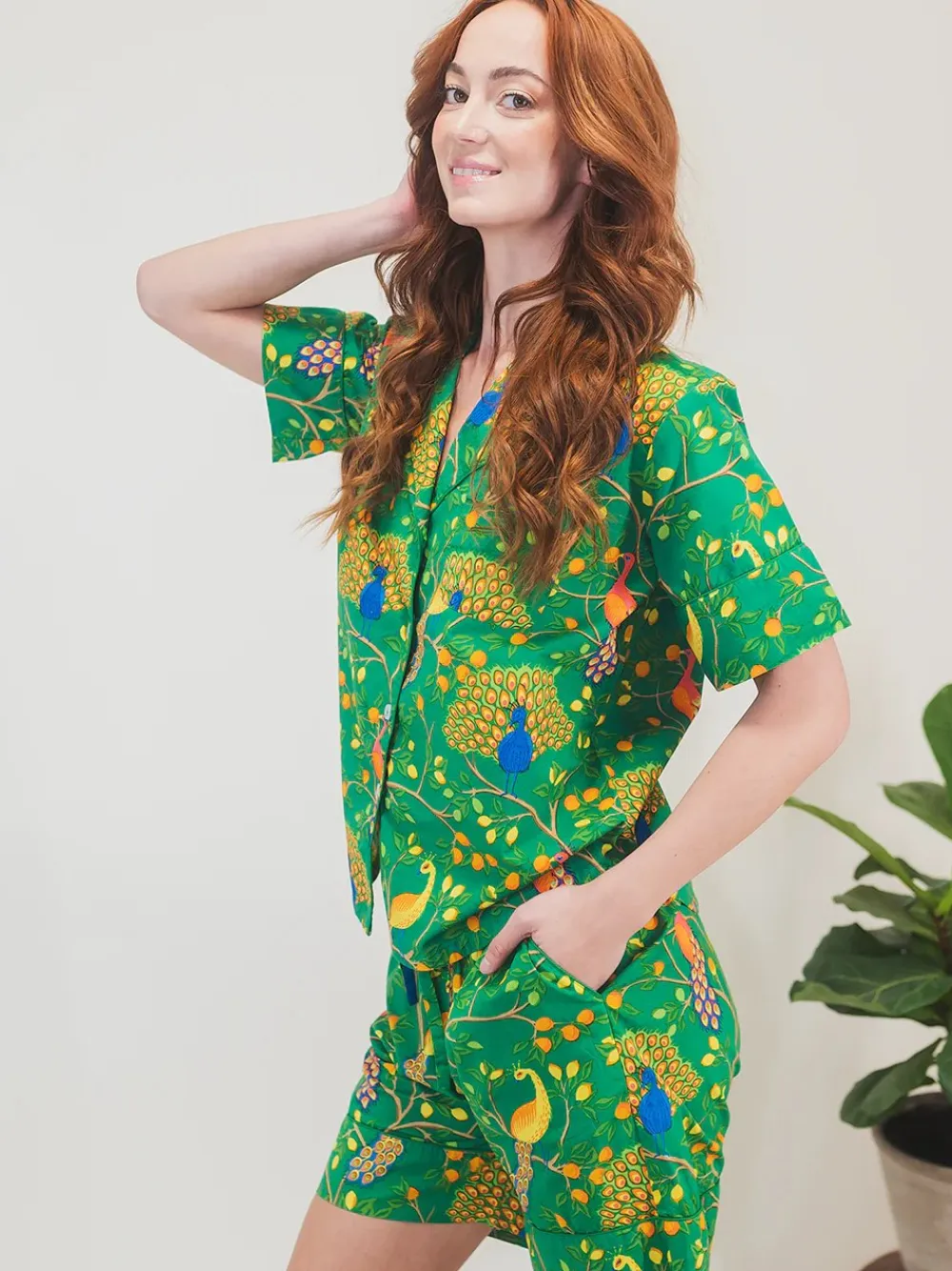Green Fearless Peacock Short Sleep Set- Robes, Nightgowns & Dresses
