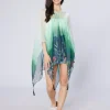 Green Wildflowers Recycled Bottle Poncho- Scarves & Wraps