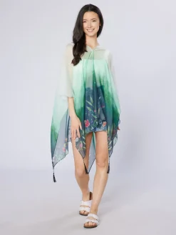 Green Wildflowers Recycled Bottle Poncho- Scarves & Wraps