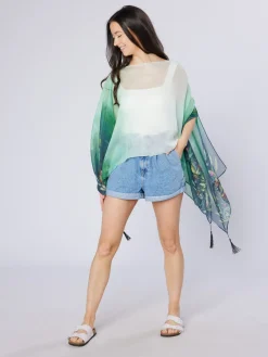 Green Wildflowers Recycled Bottle Poncho- Scarves & Wraps