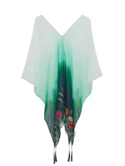 Green Wildflowers Recycled Bottle Poncho- Scarves & Wraps