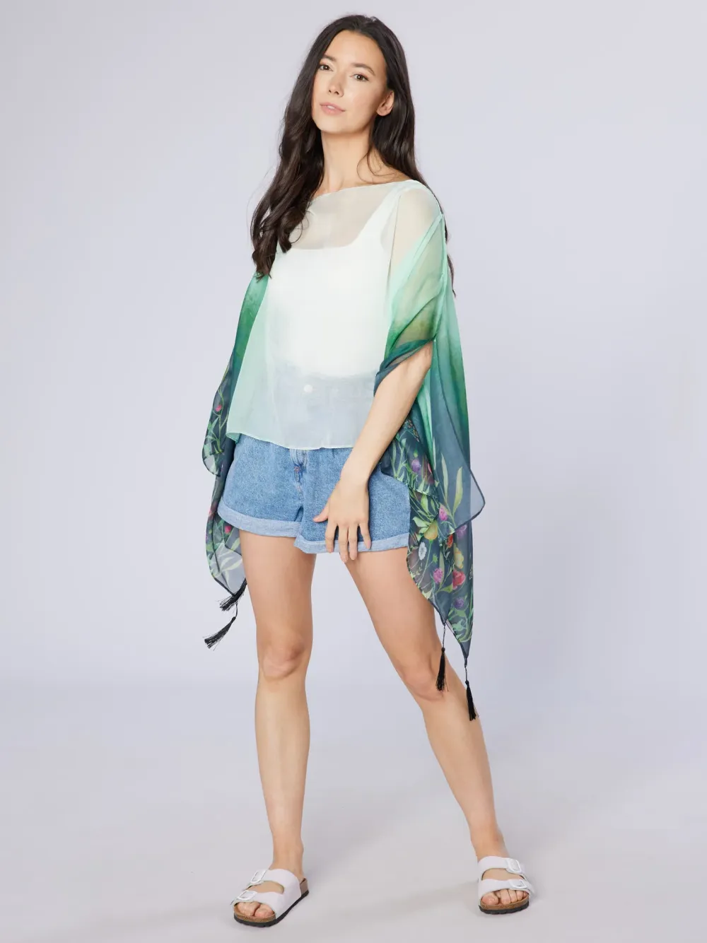 Green Wildflowers Recycled Bottle Poncho- Scarves & Wraps