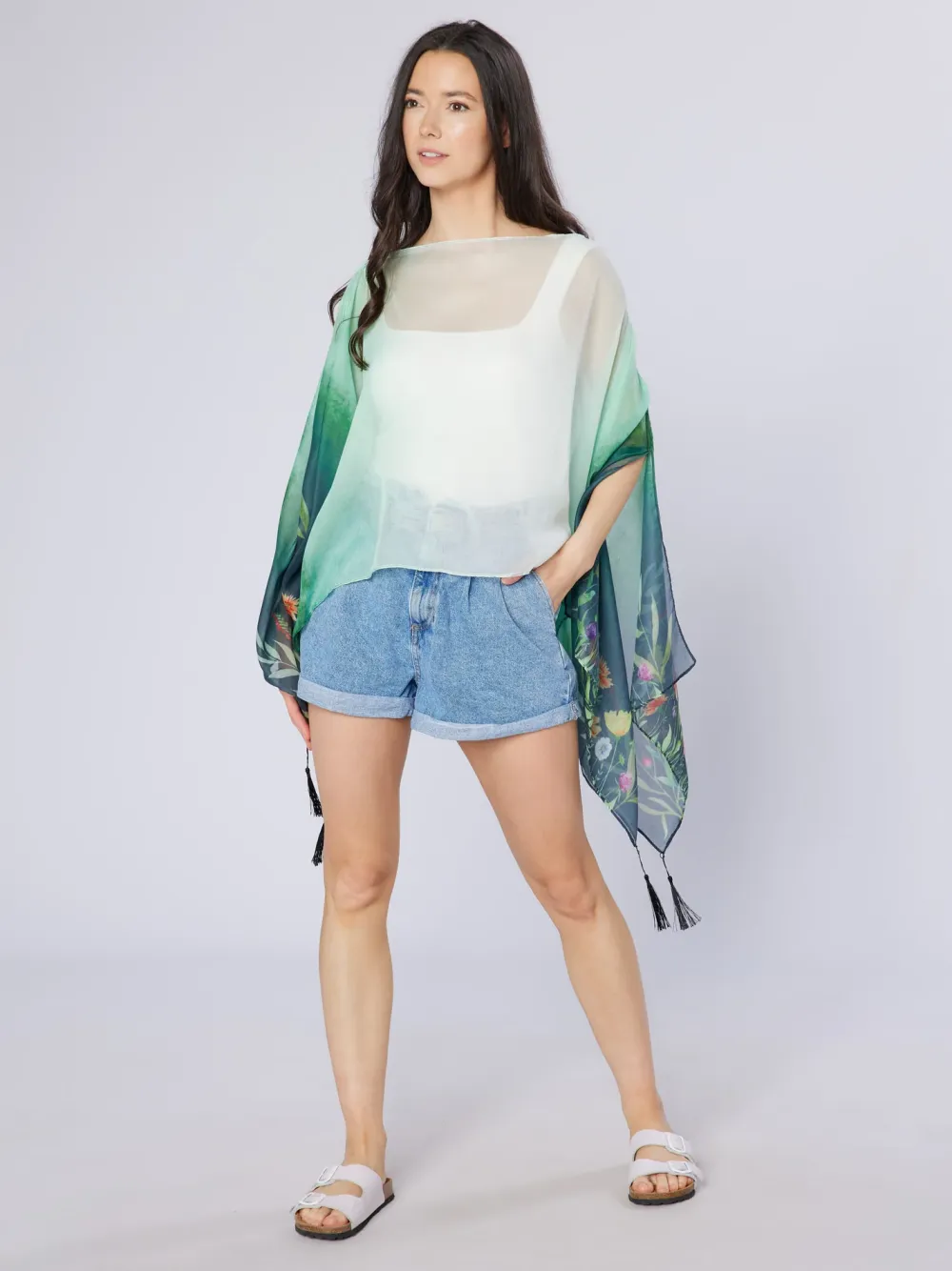 Green Wildflowers Recycled Bottle Poncho- Scarves & Wraps