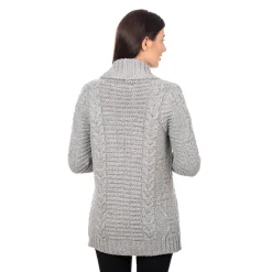 Grey Open Front Cable Knit Cardigan- Shirts & Sweaters