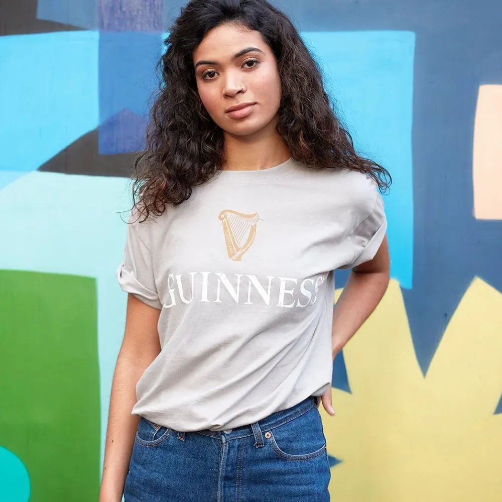 Guinness Harp Beige Premium Tee (Medium)- Shirts & Sweaters|Cultural Icons