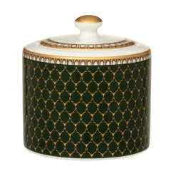 Halcyon Days Antler Trellis Dark Green Sugar Bowl- Halcyon Days China|Halcyon Days