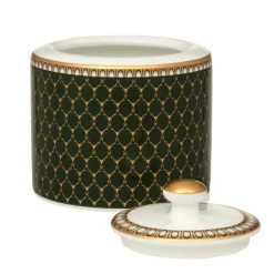 Halcyon Days Antler Trellis Dark Green Sugar Bowl- Halcyon Days China|Halcyon Days